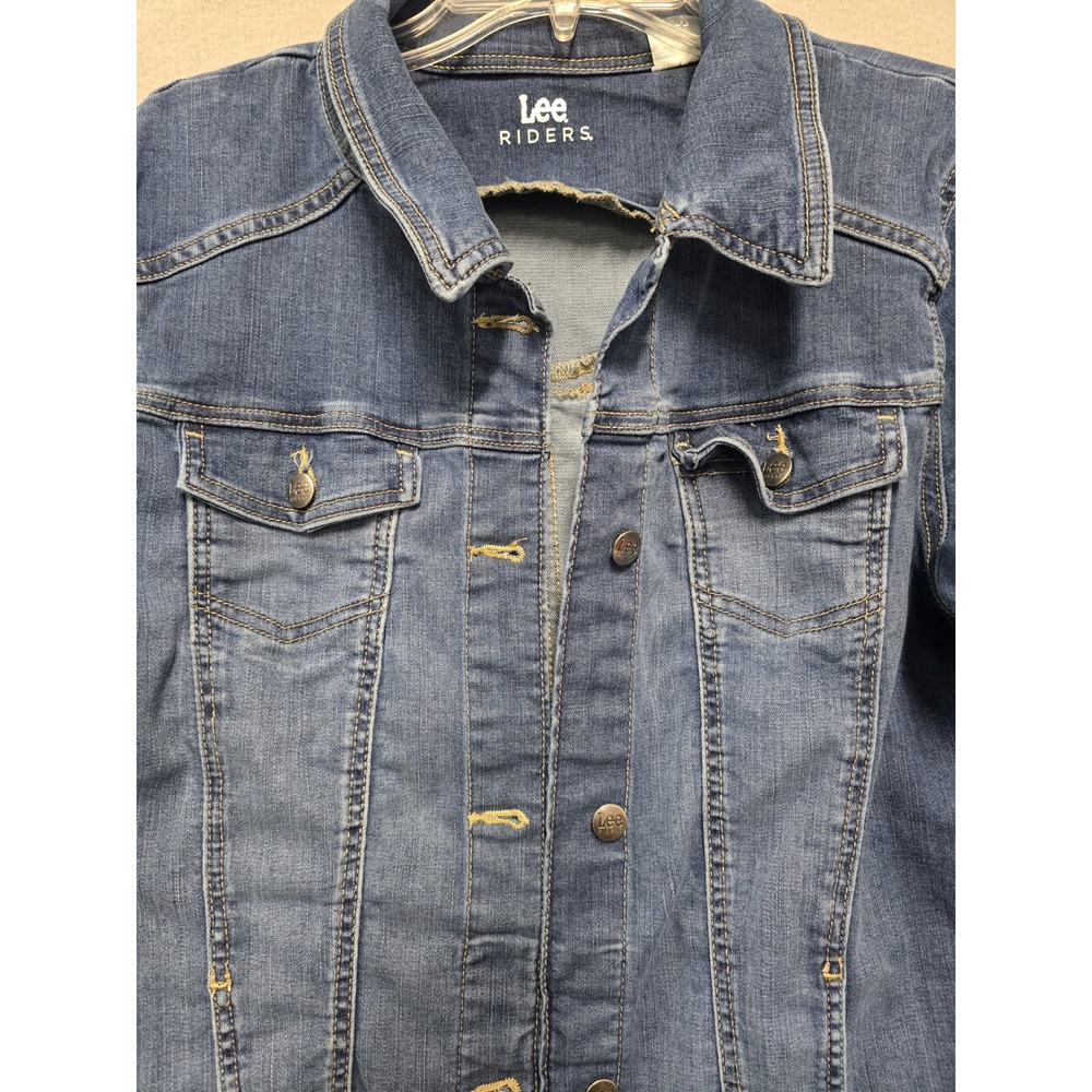 Lee Riders Womens Denim Trucker Jacket Medium Wash Stretch Blue XL 10